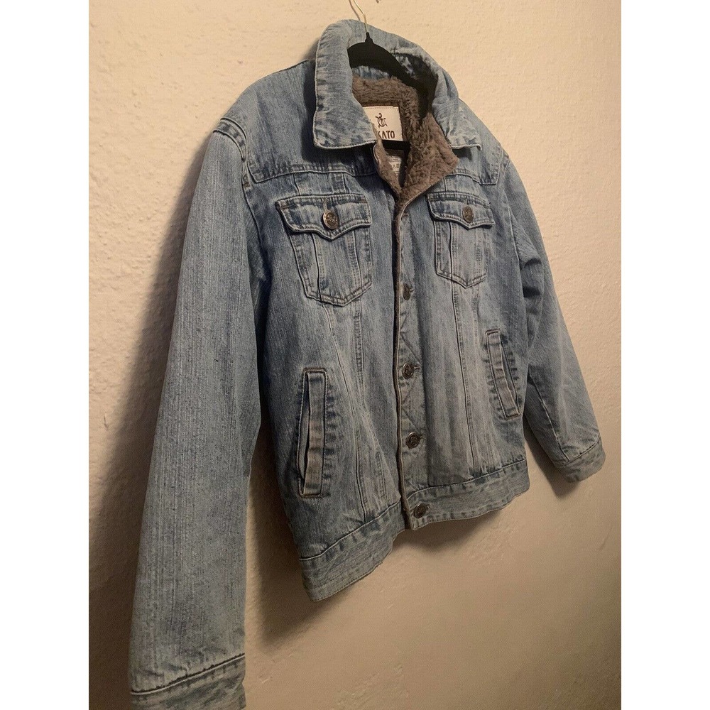Men’s Denim Jean Sherpa Lined Jacket Size Medium Heavy Skato Samuel Kato Trucker